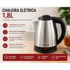 Chaleira Jarra Elétrica Térmica  Inox Com Tampa 1,8L Café