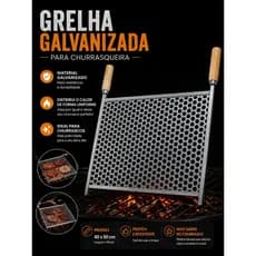 Grelha Churrasco Grande 50x40cm Alças De Madeira- Reforçada