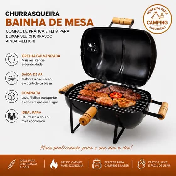 Churrasqueira Bafinho Portátil Camping Pesca Varanda Tampa