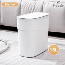 HAOSIN 15L Lixeira grande com tampa de Click pressão, ideal para uso em cozinhas, salas e banheiros