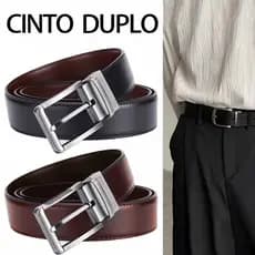 Cinto Masculino Dupla Face em Couro Legítimo com Fivela Giratória Reversível Social Casual Confortável
