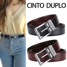Cinto de Couro Masculino Dupla Face com Fivela Giratória Reversível Estilo Social e Casual Versátil dia dos pais