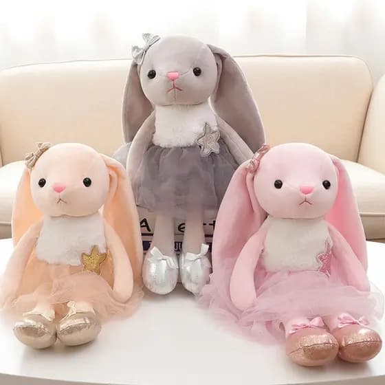 Longo Vestido De Orelha De Coelho Apaziguar Brinquedo Linda Bailarina Macio Stuffed Toys