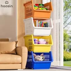 Prateleira Organizadora Caixa Cesto Infantil Cesto Organizador Brinquedos Quarto Bebê Expositora Empilhável 4PC
