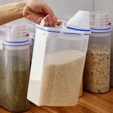 2.5L Pote Hermético com Copo Medidor Bico Dosador Cozinha Mantimentos Lavanderia Multiuso