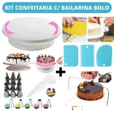 Kit Confeitaria Profissional Bailarina Giratória Raspadores Nivelador de Bolo Bico de confeitar Saco de confeitar