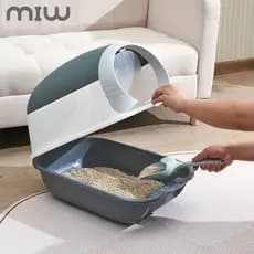 MIW Caixa de Areia Fechada Antiodor com Tampa Evita Areia para Fora e Controla Odor para Gatos Grandes