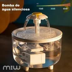 MIW Fonte de Água para Pets 2.5L Com Filtro e Torneira em Forma de Flor Silencioso e Antiderrapante