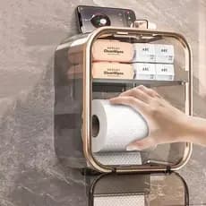Caixa Box Porta Papel Higiênico Dispenser Organizador Banheiro Trava Magnética Suporte Celular
