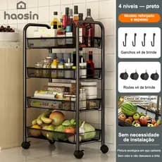 Haosin Carrinho Organizador Fruteira Multiuso Em Aço Com Rodinhas 4 Prateleiras