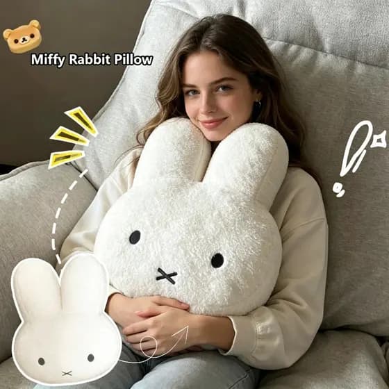 Almofada Coelho Miffy Branco Pelúcia Sofá e Cama Para Casa Travesseiro Macia