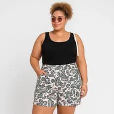 Short feminino de malha crepe com bolso e cintura alta verão Plus Size
