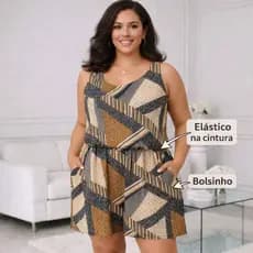 Macaquinho Plus Size Malha Fria Liganete Estampado Regata sem Manga Verão Fresco