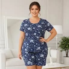 Conjunto Manga Feminino Estampado de Malha Fria Liganete para Idosos Confortavél Fresco