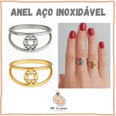 Anel Feminino Estrela de Davi - Anel Aço Inoxidável Prateado e Dourado - Anel Estrela de Davi
