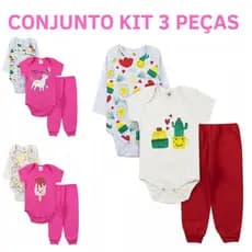 Kit 3 peças - Conjunto para Bebê/ Conjunto Infantil Body Manga Longa e Curta e Calça para Menina