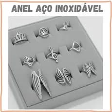 Anel Aço Inoxidável Feminino Hipoalergênico Asas de Anjo Coroa Notas Musicais Gato  Lua e Estrela
