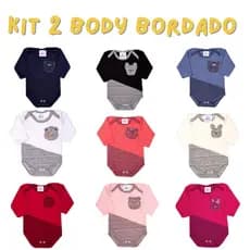 Kit 2 peças Body Bebê Bordado Bichinhos - Body Suedine 100% Algodão - Body  meninos e meninas