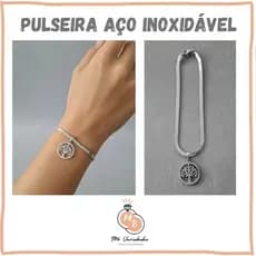 Pulseira Aço Inoxidável com pingente Árvore da Vida - Pulseira fita 22cm Pu lseira feminina delicada