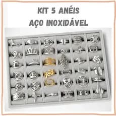 Kit 5 anéis Aço Inoxidável  - Anel Feminino  - Anel Aço Inoxidável - Kit Anel - Anel Delicado