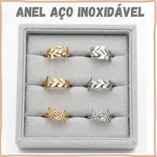 Anel Feminino Aço Inoxidável Folhas, Flores e Ramos  prateado e dourado - Folhas, Flor e Ramos delicado