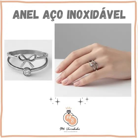 Anel Aço Inoxidável Laço com Zircônia  Anel Feminino - Anel Delicado - Anel Laço  - Aço Inoxidável