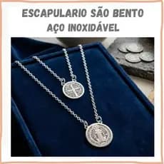Escapulário Medalhão São Bento em Aço Inoxidável - Escapulario Religioso São Bento Aço Inoxidável