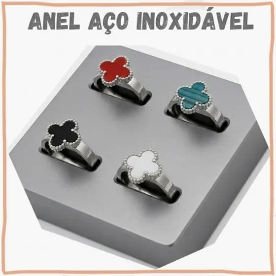 Anel Aço Inoxidável Feminino Trevo Colorido Anel Trevo Virgínia - Anel Aço Inoxidável delicado