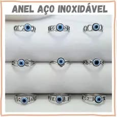 Anel Feminino Olho Grego em Aço Inoxidável - Anel Olho Grego Proteção - Anel Aço Inoxidável Delicado