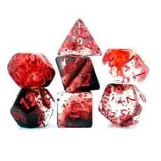 Conjunto de Dados RPG 7 Peças Transparente Vermelho com Preto Efeitos Internos Únicos