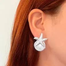 Brinco Estrela do Mar Concha do Mar Banhado a Prata 925 Praia Clube Summer Férias