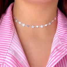 Chocker Flor Coração Delicada Minimalista Banhada a Prata 925