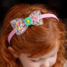 Tiara Infantil Arquinho de Cabelo Acessório Divertido Laço Com Miçangas Colorido