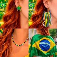 Brinco Brasil Estrela Franja Colar Chocker Bandeira Acessórios Copa do Mundo 2026