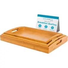Bandejas de Café da Manhã BirdRock Home (Conjunto com 3 Peças) - Bambu - Alças Recortadas - Empilháveis