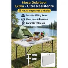 Mesa Dobrável 1,20m Vira Maleta Portátil Resistente Reforçada 150kg para Camping Churrasco Festa Escritório Multiuso