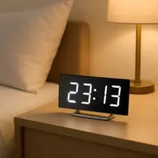 Relógio De Mesa Curvado Digital Led Despertador Alarme Temperatura Data Com Espelho