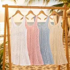 Saída de Praia Trico Alcinha Vestido Tricot Saida de praia/Piscina Vestidinho de Praia Leve Roupão Canga Verão