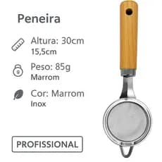 Peneira Coador de Inox com Cabo de Madeira 21cm