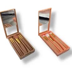 Conjuto de pincéis Para Maquiagem para Viagem Estojo de Plástico com Espelho 5 Pincéis Médios Cerdas finas e Macia