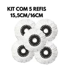 Refil Mop Giratório Kit com 5 Unidades Microfibra para Mop 12L Encaixe 16cm