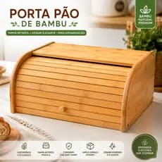 Porta Pão de Bambu com Tampa Retrátil para Armazenar Pães e Bolachas