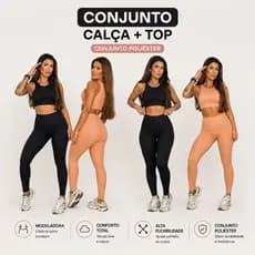 Conjunto Fitness Feminino Poliéster Top Camiseta + Calça Academia Treino Elastano Alta Elasticidade Confortável