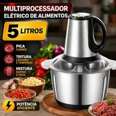 Triturador De Alimentos Elétrico 5L Inox Multiprocessador Picador De Carne Alho Cebola Temperos 110V ou 220V