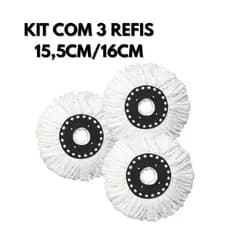 Refil Mop Giratório Esfregão de Microfibra para Mop 12L com Encaixe 15,5cm Kit 3 Unidades