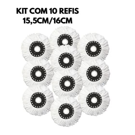 Refil Mop Giratório Kit com 10 Unidades Microfibra para Mop 12L Encaixe 16cm