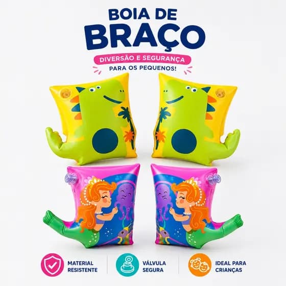 Boia de Braço Infantil Inflável Dino ou Sereia para Crianças +3 Anos