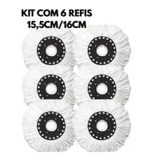 Refil Mop Giratório Kit com 6 Unidades Microfibra para Mop 12L Encaixe 16cm