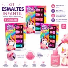 Kit Esmalte Infantil 5 Unidades Lavável À Base de Água Glitter Unicórnio Não Tóxico Presente Menina 5+