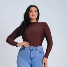 Blusa Feminina Manga Longa Cacharrel Gola Alta Segunda Pele Basica T-shirt